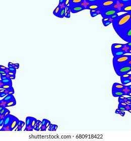 Nice greeting card with abstract elements. Items are located on the boundary of the card. Template for writing. Background is pale blue.