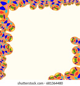 Nice greeting card with abstract elements. Items are located on the boundary of the card. Template for writing. Background is pale orange.