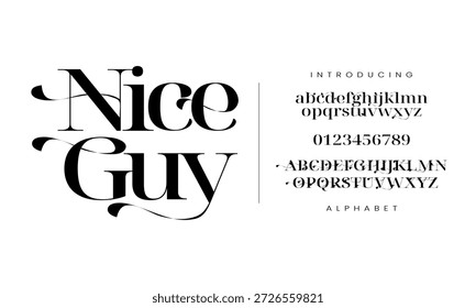 Nice Guy elegant serif font with luxury swashes and decorative ornaments for wedding invitations and branding