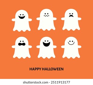 Nice Halloween ghost set. Vector illustration.