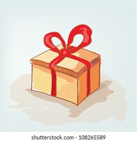 Nice hand drawn present box with ribbon