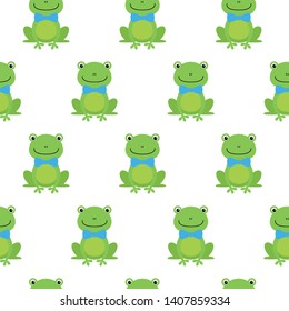 Nice happy cartoon seamless vector pattern with frogs With Bow Tie