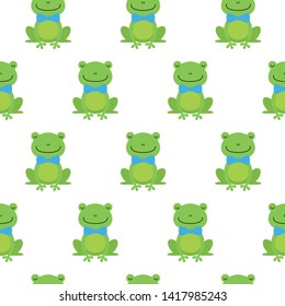 Nice happy cartoon seamless vector pattern with frogs With Bow Tie