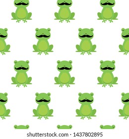 Nice happy cartoon seamless vector pattern with frogs with mustache