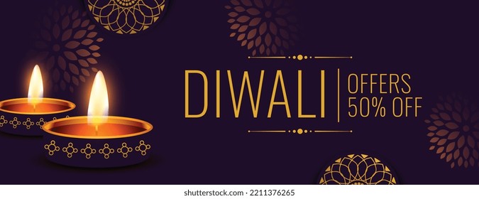 nice happy diwali festival sale banner with oil lamp vector design 