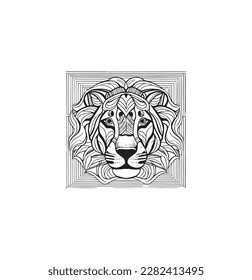 Una buena cabeza de la línea vectorial del león para la página de color