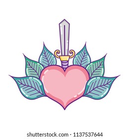 nice heart with leaves and sword leaves