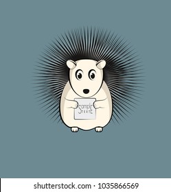 Nice hedgehog with a sign. Vector cartoon illustration.