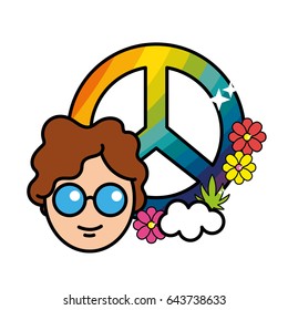 nice hippe emblem with flowers design