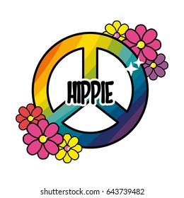 nice hippie emblem with flowers design