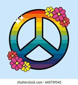 nice hippie emblem with flowers design