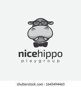 nice hippo cute logo design concept