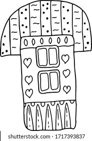 Nice house. Drawing a vector manually. For decoration of postcards, posters, posters, stickers, things. Can be used for children.
