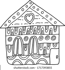 Nice house. Drawing a vector manually. For decoration of postcards, posters, posters, stickers, things. Can be used for children.