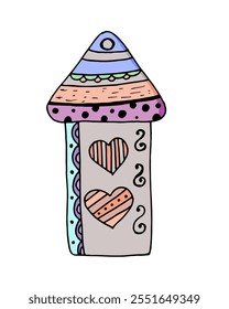 Nice house. Drawing a vector manually. For decoration of postcards, posters, posters, stickers, things. Can be used for children