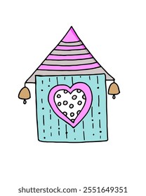 Nice house. Drawing a vector manually. For decoration of postcards, posters, posters, stickers, things. Can be used for children