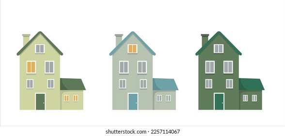 Nice houses, city buildings. Flat vector illustration isolated on a white background. City street.