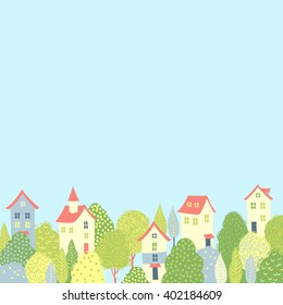 Nice houses in the green trees. Spring background for your design