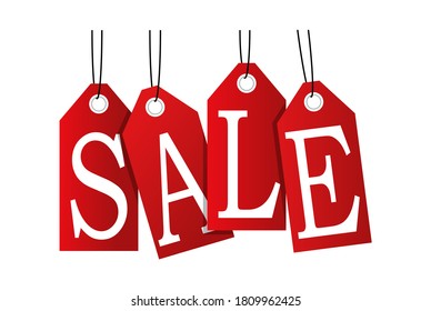 Nice illustration of discounts. Red tags. Style for websites. For a one page site. Discount for everything. Vector EPS10