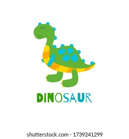 Nice and kind dinosaur on white background. Vector illustration in flat style