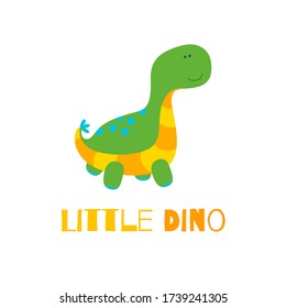 Nice and kind dinosaur on white background. Vector illustration in flat style