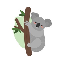 Un Koala Frumos Stă Pe Un Copac. Ilustrație Vectorială Izolată Pe Fundal Alb