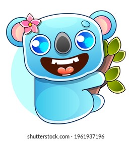 A nice koala is sitting on a tree. Vector illustration isolated on white background