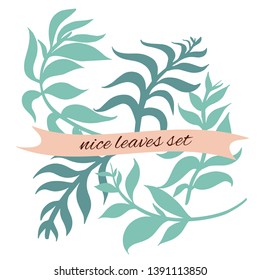 nice leaves set. handdrawn illustration flat vector style. child, textile,template image.
