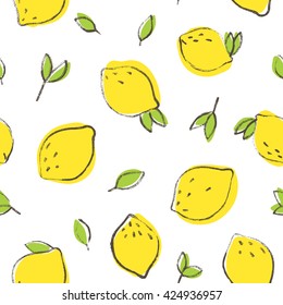 Nice lemon background. Vector hand drawn seamless pattern