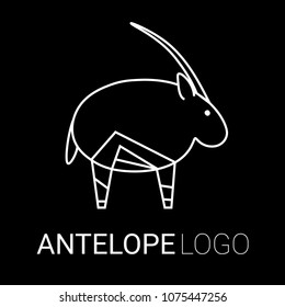 Nice line logo of an animal. Cute antelope with white body. Good choice of logotype for your company. Design of vector illustration on the black background.