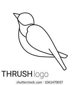 Nice line logo of a bird. Cute thrush with wings and body. Good choice of logotype for your company. Design of vector illustration on the white background.