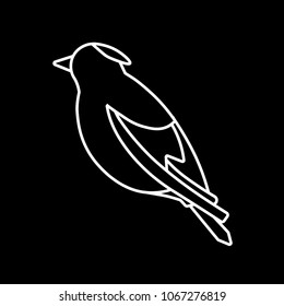 Nice line logo of a bird. Cute jay with white wings and body. Good choice of logotype for your company. Design of vector illustration on the black background.