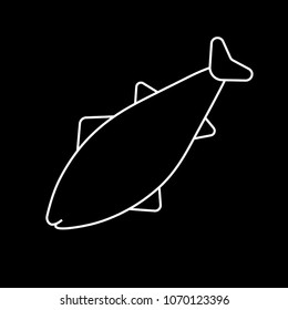 Nice line logo of a fish. Cute tuna with white body and tail. Good choice of logotype for your company. Design of vector illustration on the black background.