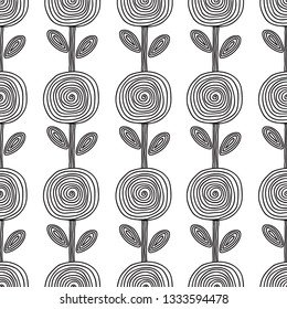 Nice line roses. Flowers. Seamless vector pattern. Coloring.