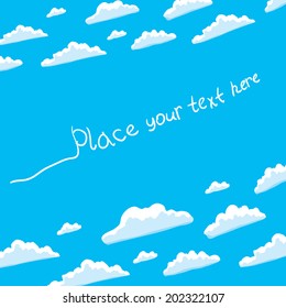 Nice little clouds against the blue sky. Kawaii style background. 