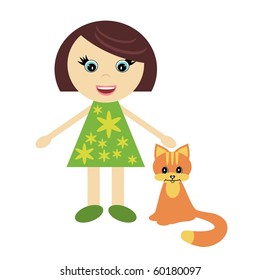 nice little girl with ginger cat