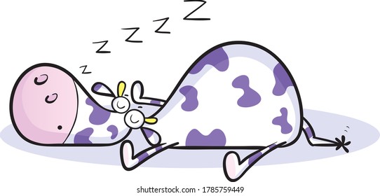 Nice little happy cute cartoon cow having a sleep.