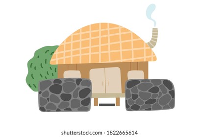 A nice little hut with a Smoking chimney isolated on white background. Flat cartoon vector illustration