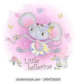 Nice little mouse ballerina. Little ballerina. Inscription. Vector.