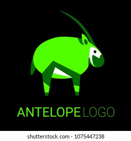 Nice logo of an animal. Cute antelope with  green and white body. Good choice of logotype for your company. Design of vector illustration on the black background.