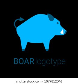 Nice logo of an animal. Cute boar with blue body. Good choice of logotype for your company. Design of vector illustration on the black background.