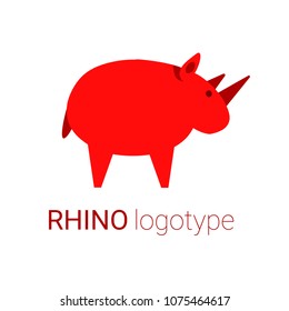 Nice logo of an animal. Cute rhino with red body. Good choice of logotype for your company. Design of vector illustration on the white background.