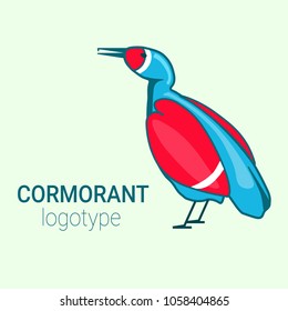 Nice logo of a bird. Cute cormorant with pink wings and blue body. Good choice of logotype for your company. Design of vector illustration on the white background.