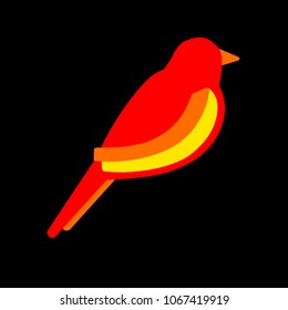 Nice logo of a bird. Cute magpie with orange and yellow wings and red body. Good choice of logotype for your company. Design of vector illustration on the black background.