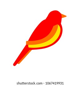 Nice logo of a bird. Cute magpie with orange and yellow wings and red body. Good choice of logotype for your company. Design of vector illustration on the white background.