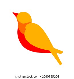 Nice logo of a bird. Cute thrush with yellow wings and red body and orange beak. Good choice of logotype for your company. Design of vector illustration on the white background.