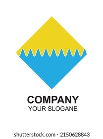nice logo with blue,white and yellow color wave summer, abstract rhombus logo icon company sign vector illustration design  web business card template