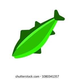 Nice logo of a fish. Cute tuna with green  body and tail. Good choice of logotype for your company. Design of vector illustration on the white background.