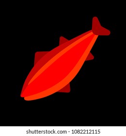 Nice logo of a fish. Cute tuna with red  body and tail. Good choice of logotype for your company. Design of vector illustration on the black background.