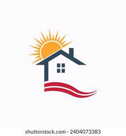 A nice logo House Silhouette with a Rising Sun Emblem Representing a New Beginning and Sustainable Living